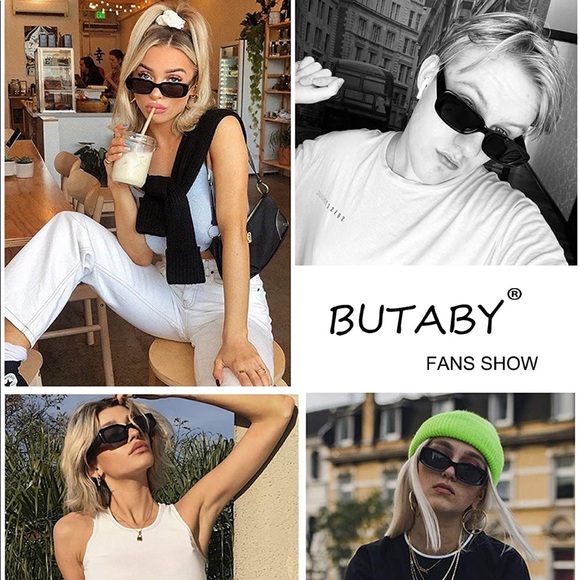 90’s Retro Rectangle Sunglasses Black - Picture 2 of 5